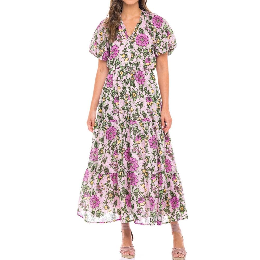 Banjanan Poppy Dress Frejya Flower Lilac Sache XS Organic Cotton Voile Boho Maxi